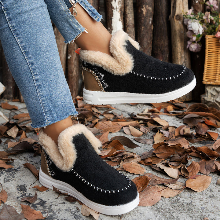 Damen Gefütterte Wollfilz-Hausschuh-Boots mit Kunstfellkragen Echoarchiv