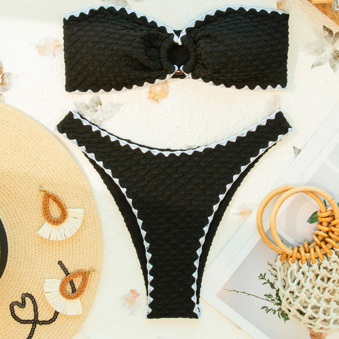 Damen Bandeau-Bikini-Set mit dekorativem Lochdesign und trendigen Wellenmuster Echo Archiv