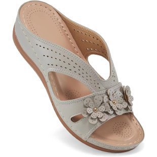 Damen nan komfortable Keilsandalette mit floralem Zierbesatz und gepolstertem Fußbett Echo Archiv