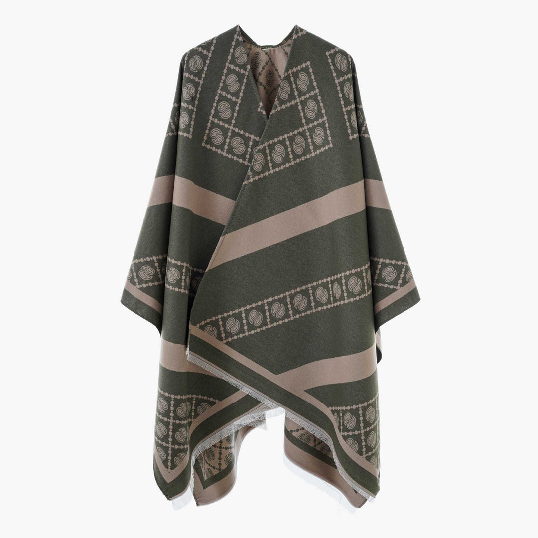 Damen Luxuriöses Jacquard-Überwurfcape mit kastiger Silhouette – Avérine