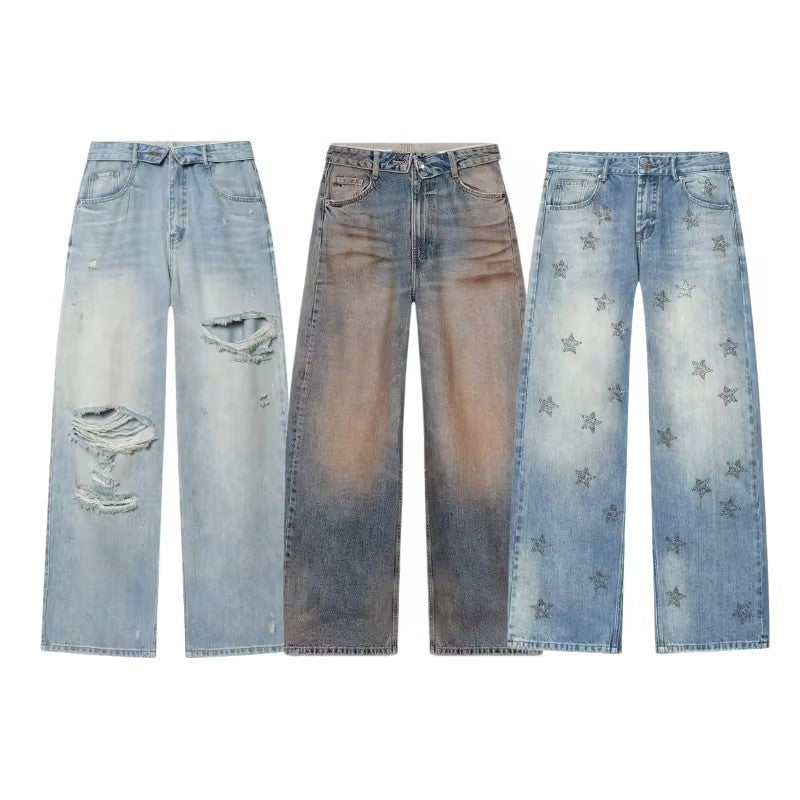 Damen Taillenhohe Jeans mit weitem Bein und Used-Waschung Echo Archiv