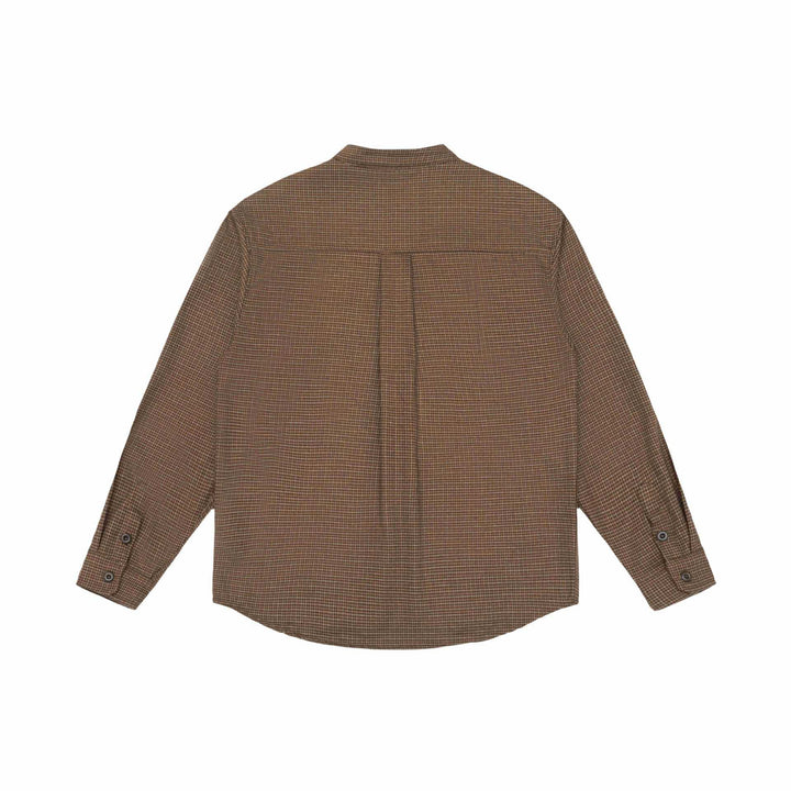 Unisex Oversize-Hemdjacke mit Stehkragen, Glencheckmuster und gerundetem Saum Echoarchiv