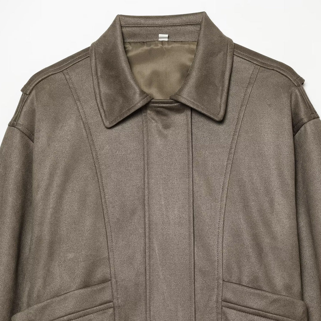 Damen Oversized Bomberjacke im Vintage-Velourslook mit Kentkragen, aufgesetzten Taschen und elastischem Saum Echo Archiv
