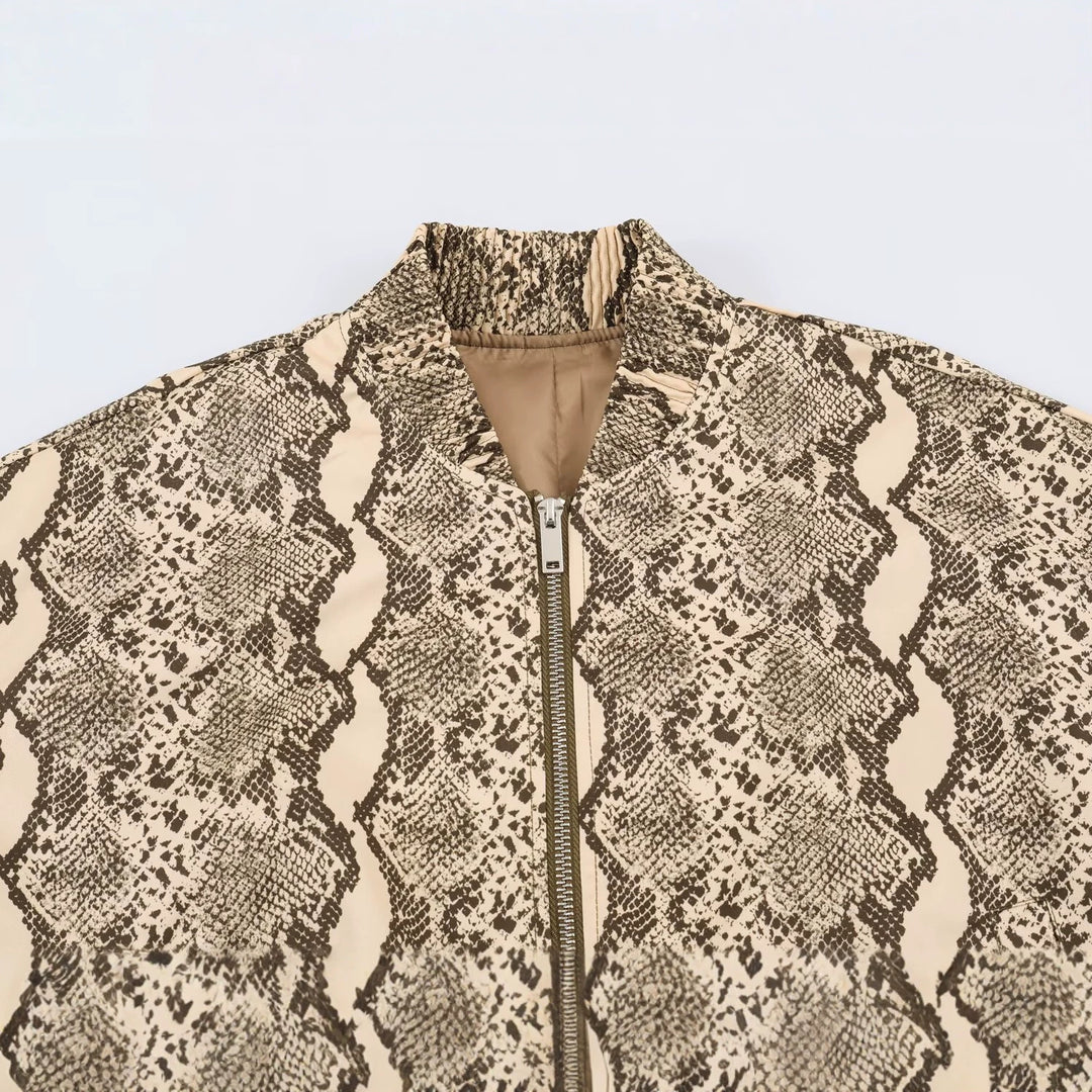 Damen Leichte Bomberjacke mit Schlangenprint, Reißverschluss und elastischem Saum Echo Archiv