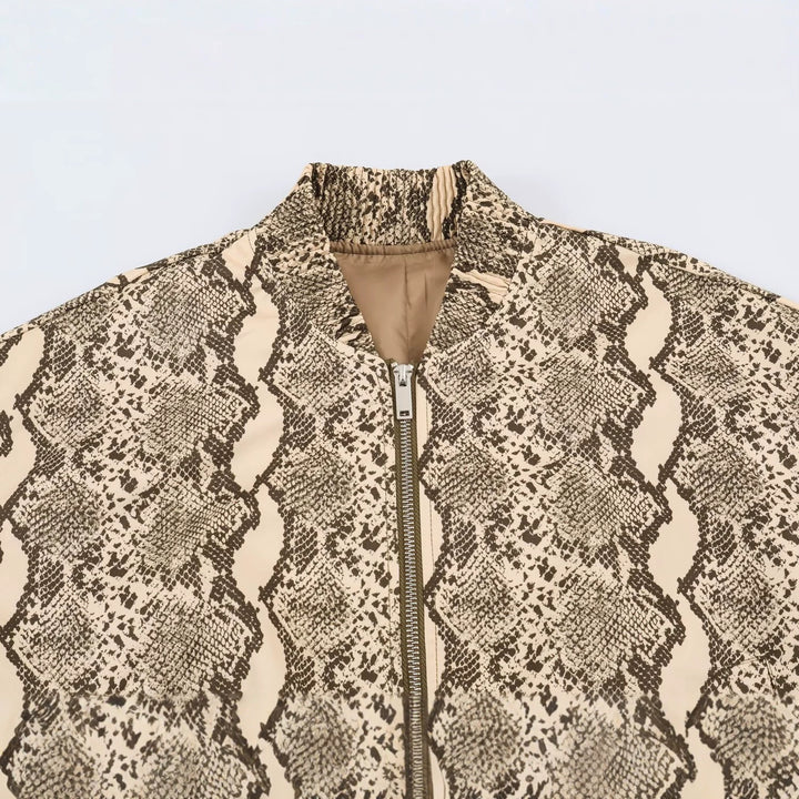 Damen Leichte Bomberjacke mit Schlangenprint, Reißverschluss und elastischem Saum Echo Archiv