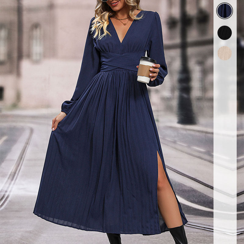Damen Langes Viskose-Maxikleid mit Wickel-Taille, tiefem V‑Ausschnitt und hohem Beinschlitz Echoarchiv