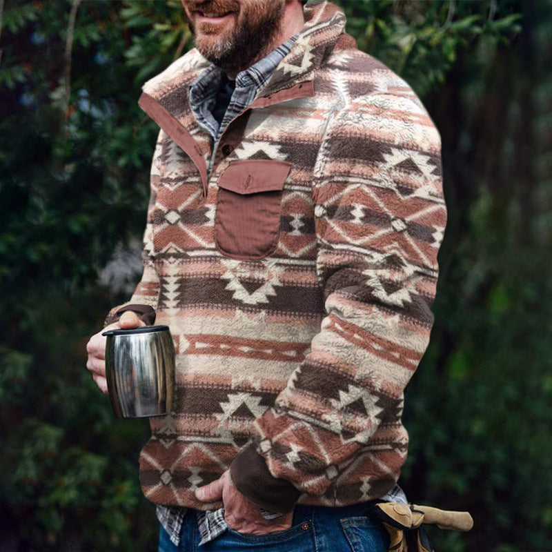 Herren Fleece-Pullover mit Karomuster und Hohem Kragen – Marzano