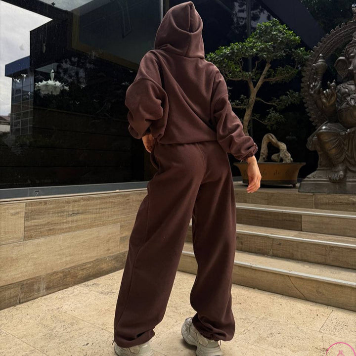 Damen Kuscheliges Oversize-Hoodie-Set mit weichgefütterter Kapuze und palazzoähnischer Loungehose – Auréline
