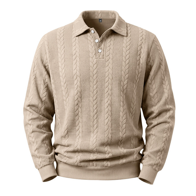 Herren Kabelstrick-Polo-Pullover aus Baumwollmischung mit Rippbündchen Echoarchiv