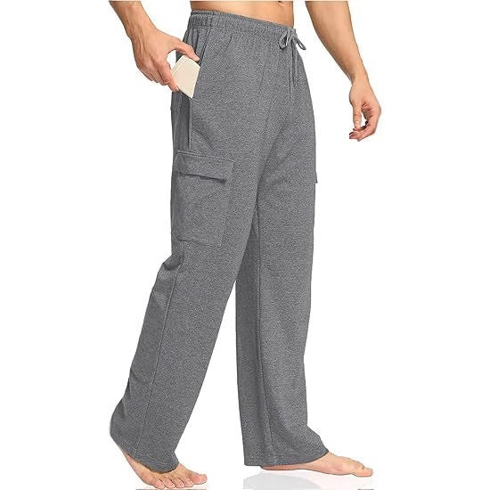 Herren komfortable Cargo-Loungehose mit elastischem Bund, Kordelzug, geradem Bein und aufgesetzten Klappentaschen – Bravaro