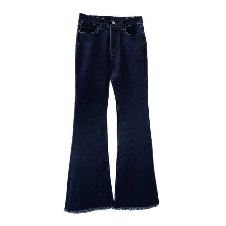 Damen High‑Waist Schlagjeans mit leichtem Bootcut und fransigem Saum Echoarchiv