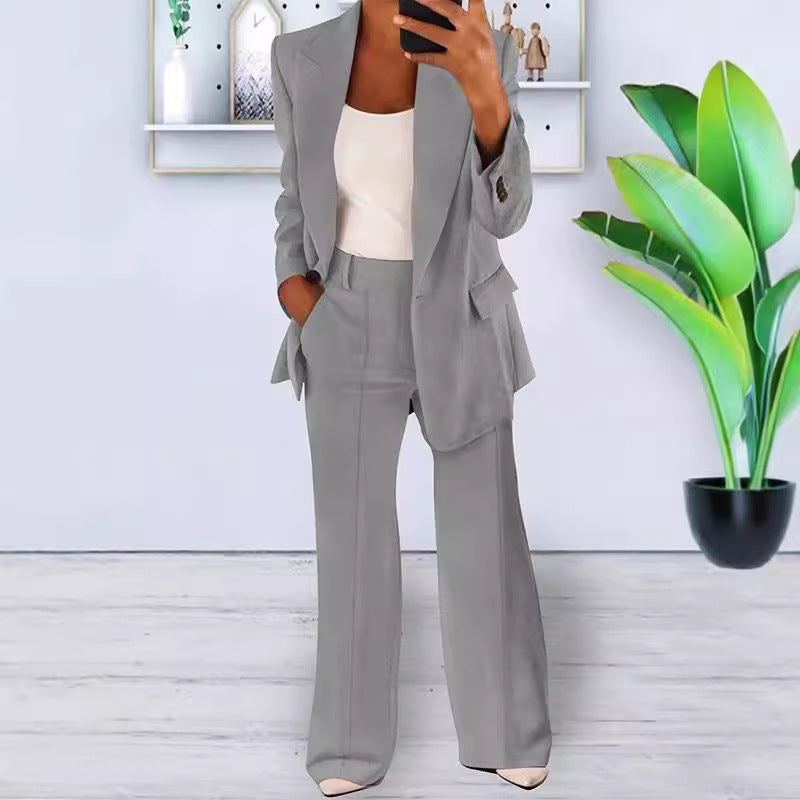 Damen nan bürotaugendes Hosenanzug Set mit weiter Hose und tailliertem Blazer Echo Archiv