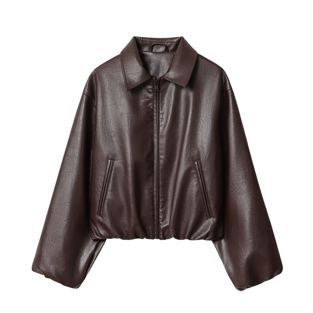 Damen Kurzjacke im Boxy‑Look aus veganem Leder mit verdecktem Reißverschluss Echo Archiv
