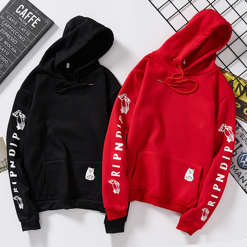 Damen Kapuzenpullover mit auffälligem Ärmelprint, Kängurutasche und relaxed Fit – Auréline
