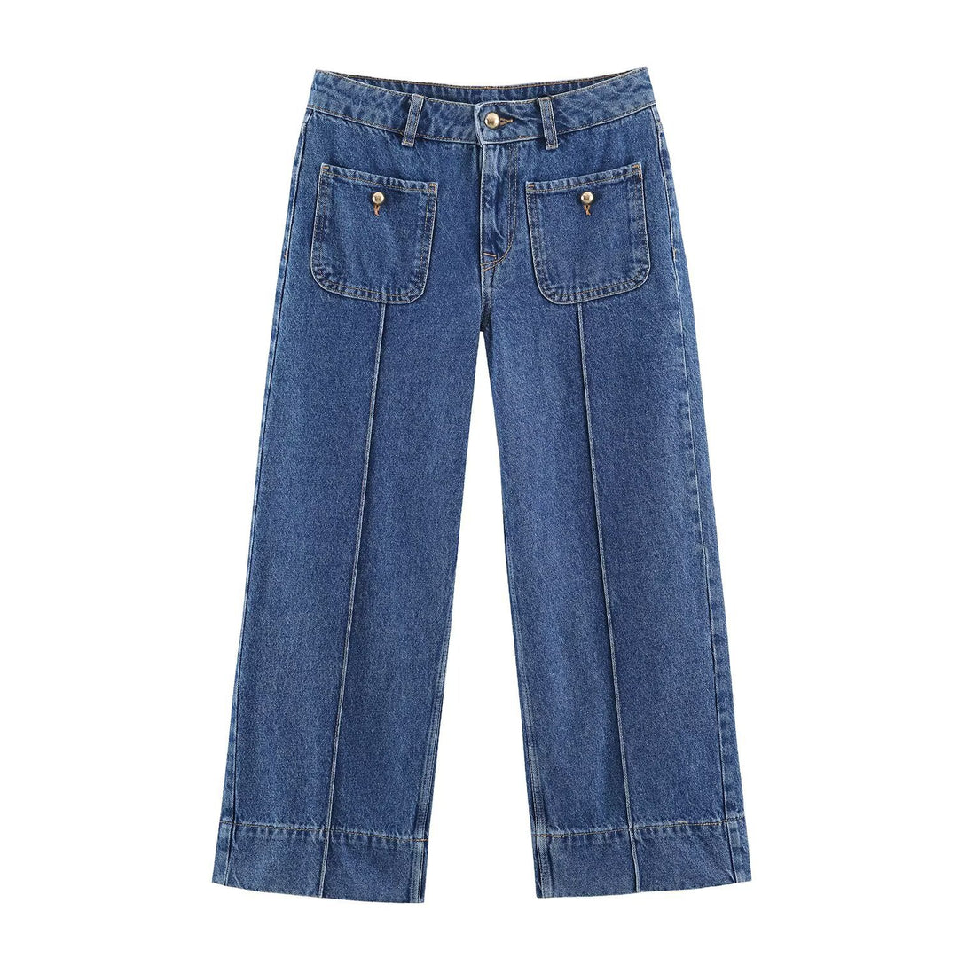 Damen Weite High‑Waist Jeans mit aufgesetzten Fronttaschen und Kantennaht Echo Archiv