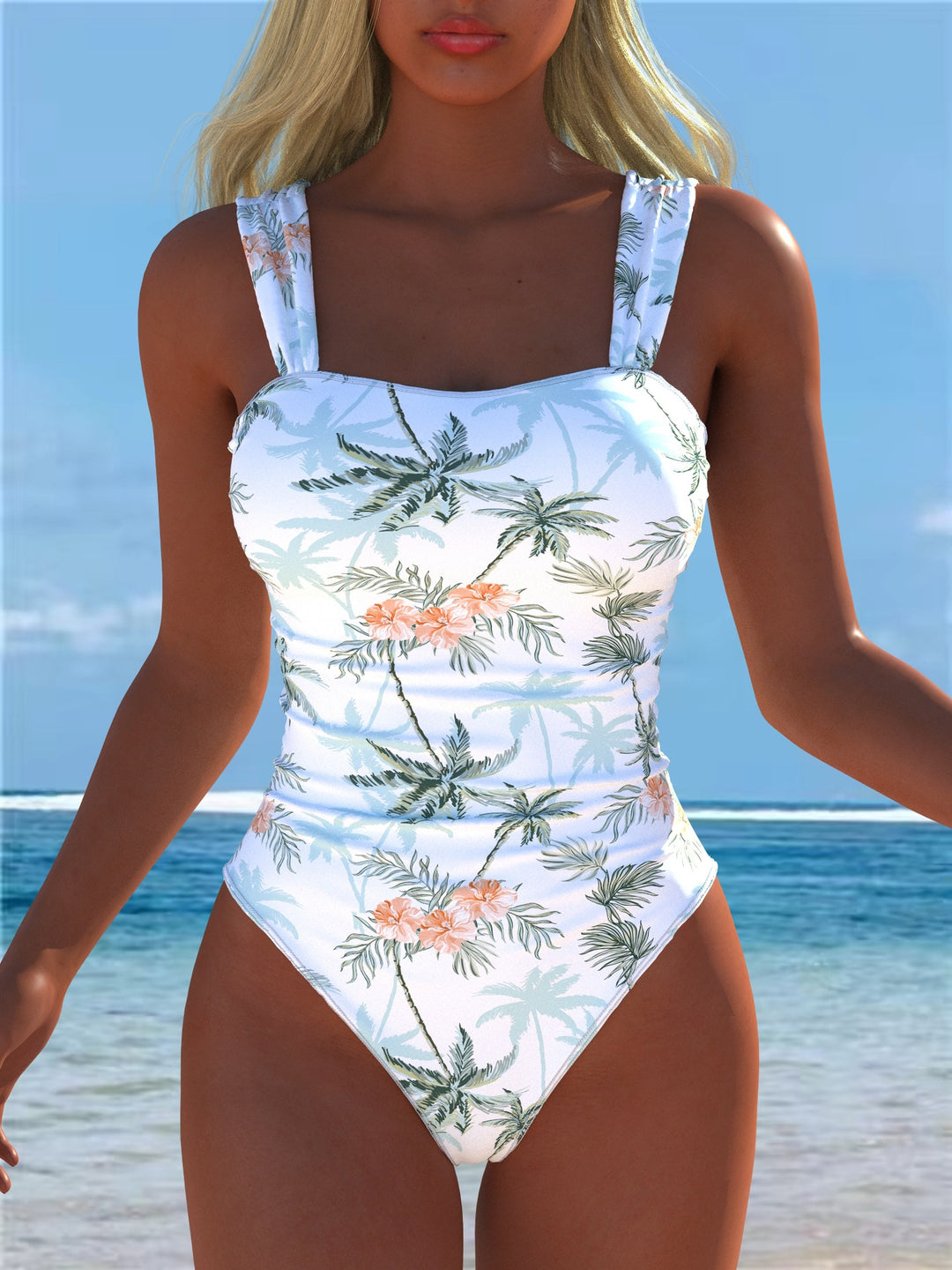 Damen einteiliger Badeanzug mit floraler und tierischer Musterkombination Echo Archiv