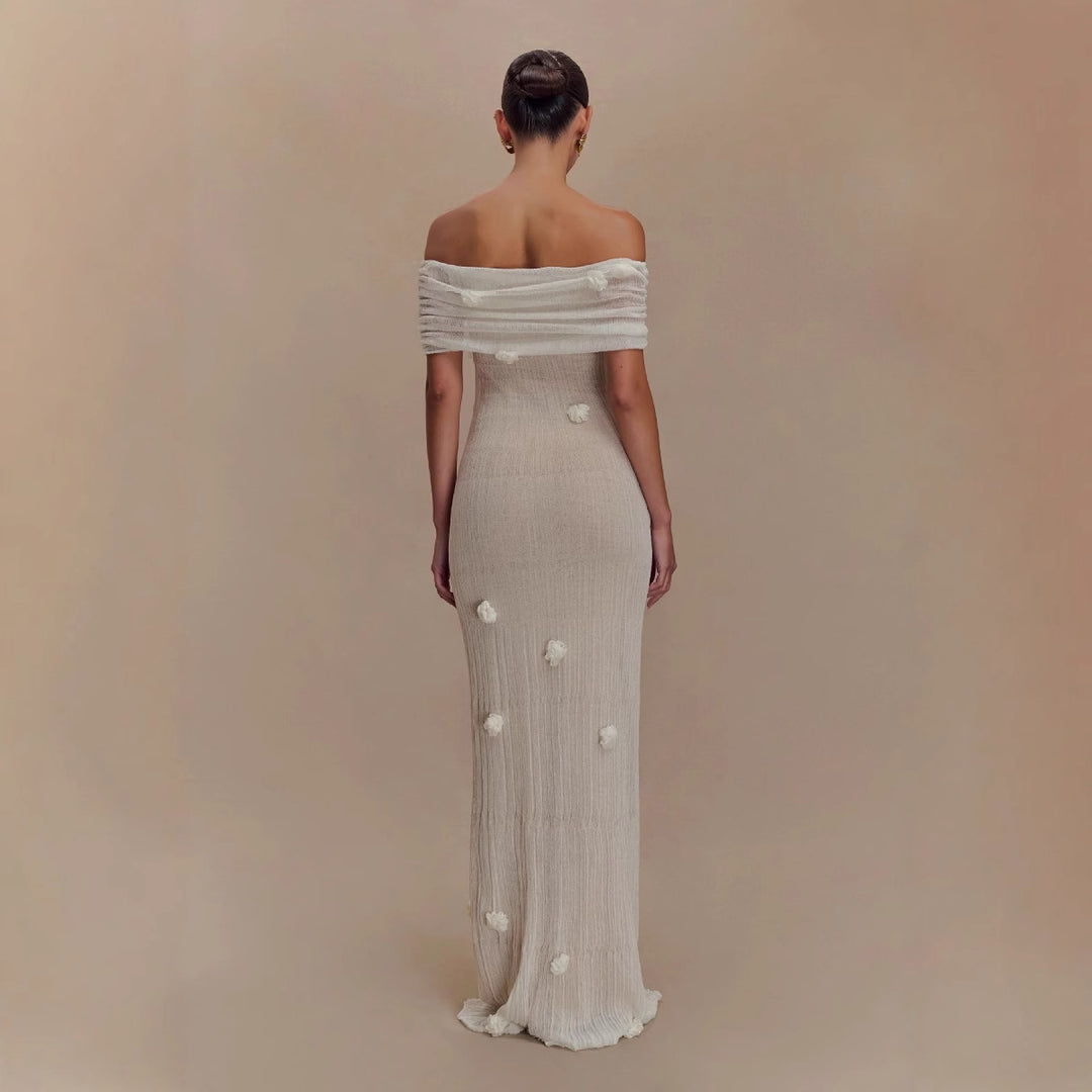 Damen Elegantes Maxikleid mit Off-Shoulder-Design und zarten 3D-Blütenapplikationen Echo Archiv