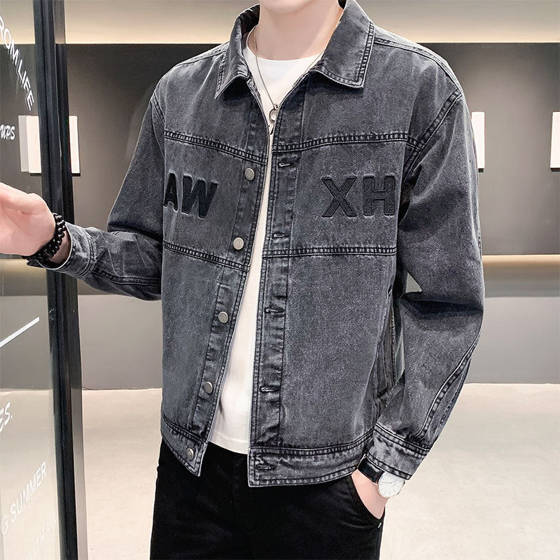 Herren Lässige Denimjacke mit modischen Applikationen Echoarchiv