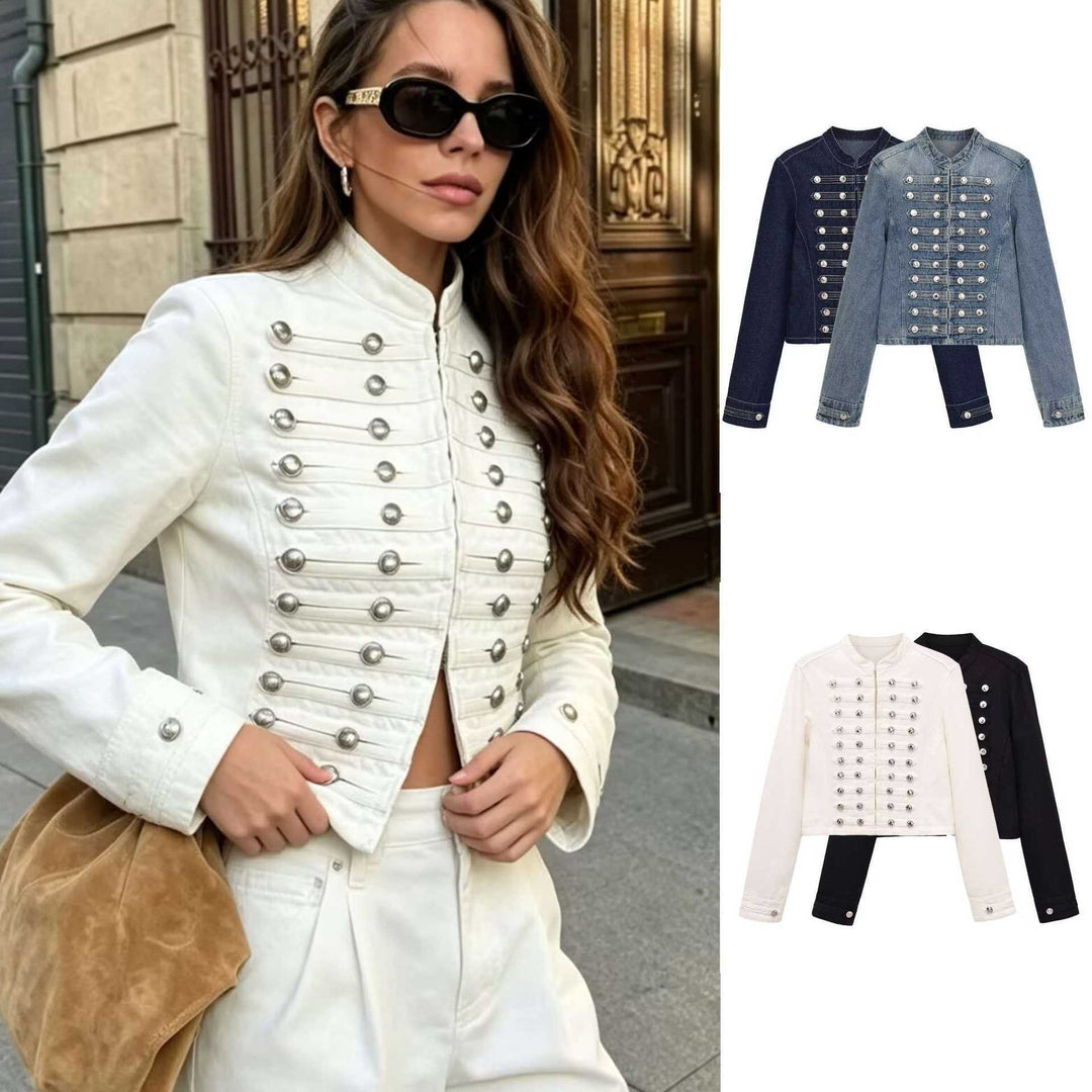 Damen Jeansjacke im Military‑Stil mit Reihenknöpfen und Stehkragen Echo Archiv