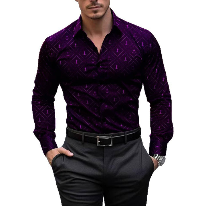 Herren Langarmhemd mit maritimem Ankerdesign Echoarchiv