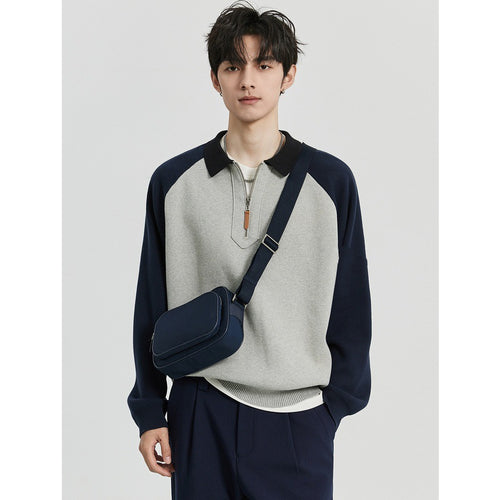 Herren Halbzip-Pullover mit Polokragen und Colourblock-Ärmeln Echoarchiv
