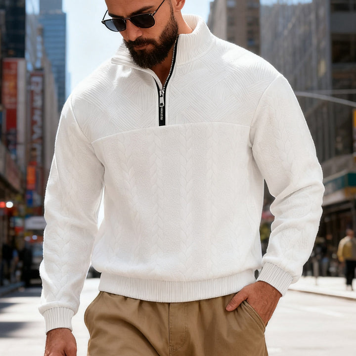 Herren Fleece-Pullover mit halbem Reißverschluss und strukturiertem Muster Echoarchiv