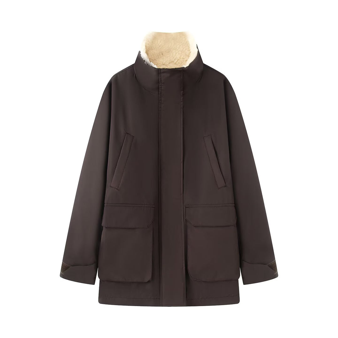 Damen Wattierte Parka‑Jacke mit hohem Teddykragen und aufgesetzten Klappentaschen Echo Archiv