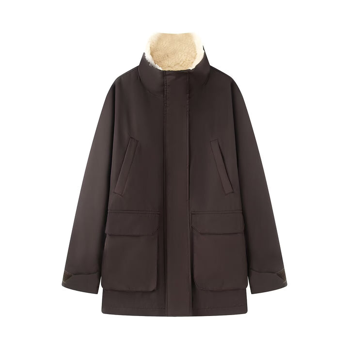 Damen Wattierte Parka‑Jacke mit hohem Teddykragen und aufgesetzten Klappentaschen Echo Archiv