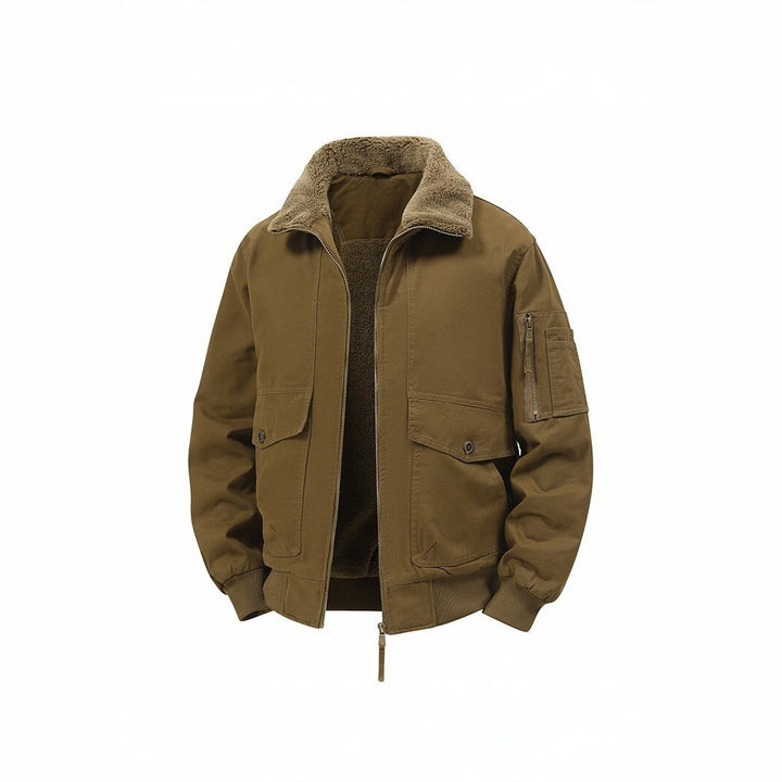 Herren Militärisch inspirierte Thermo-Bomberjacke mit Teddy‑Futter, Ärmeltasche und Druckknopf‑Klappentaschen Echo Archiv