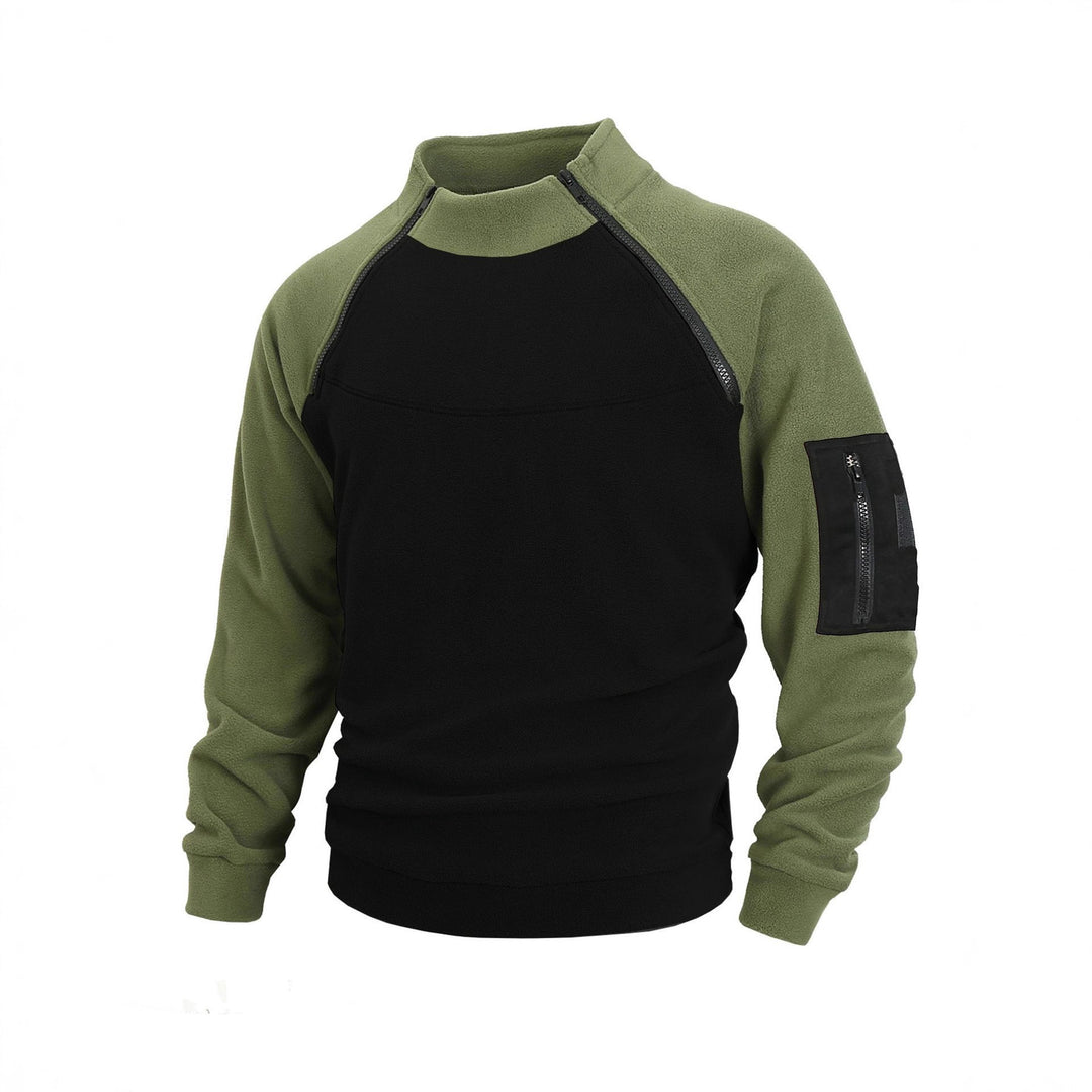 Herren technischer Fleece-Halbzip-Pullover mit asymmetrischen Schulterreißverschlüssen und Reißverschluss-Ärmeltasche – Marzano