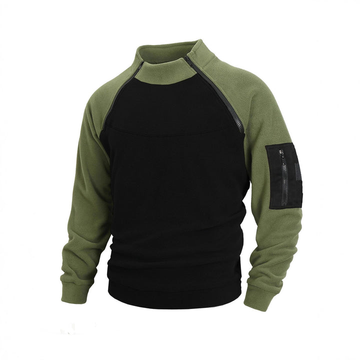 Herren technischer Fleece-Halbzip-Pullover mit asymmetrischen Schulterreißverschlüssen und Reißverschluss-Ärmeltasche – Marzano