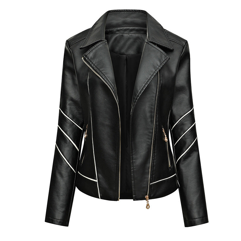 Damen Bikerjacke aus Kunstleder mit asymmetrischen Ziernähten und tailliertem Schnitt Echoarchiv