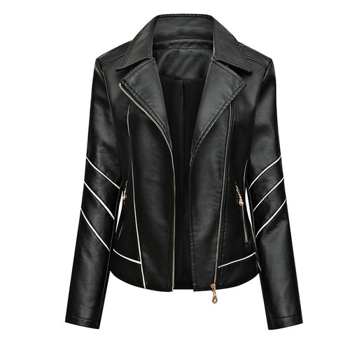 Damen Bikerjacke aus Kunstleder mit asymmetrischen Ziernähten und tailliertem Schnitt Echoarchiv