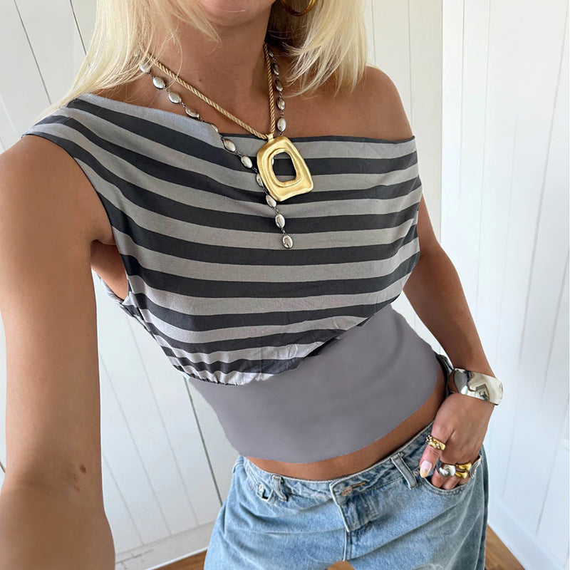 Damen Asymmetrisches Top mit gestreiftem Design Echo Archiv