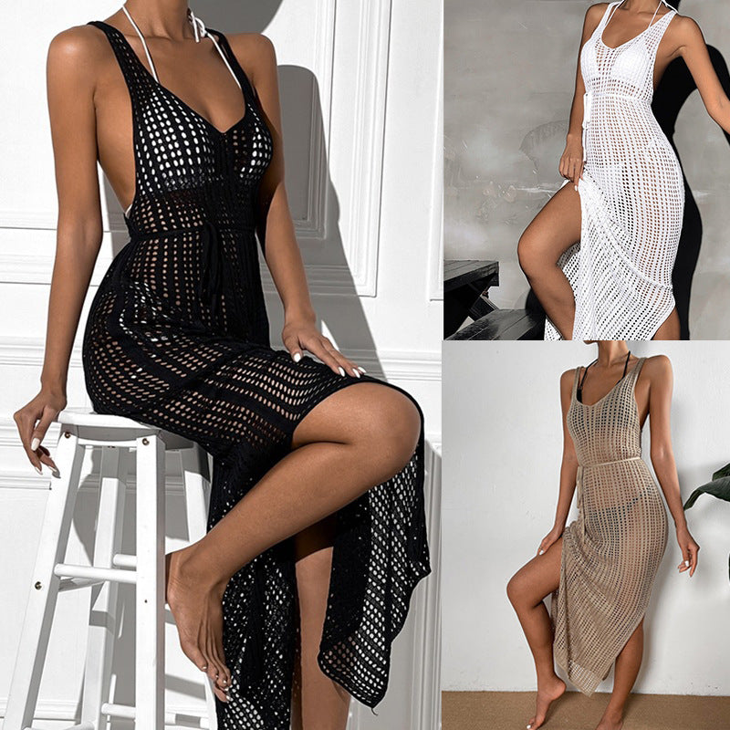 Damen gehäkeltes Maxikleid mit tailliertem Schnitt und seitlichem Kordelzug Echo Archiv