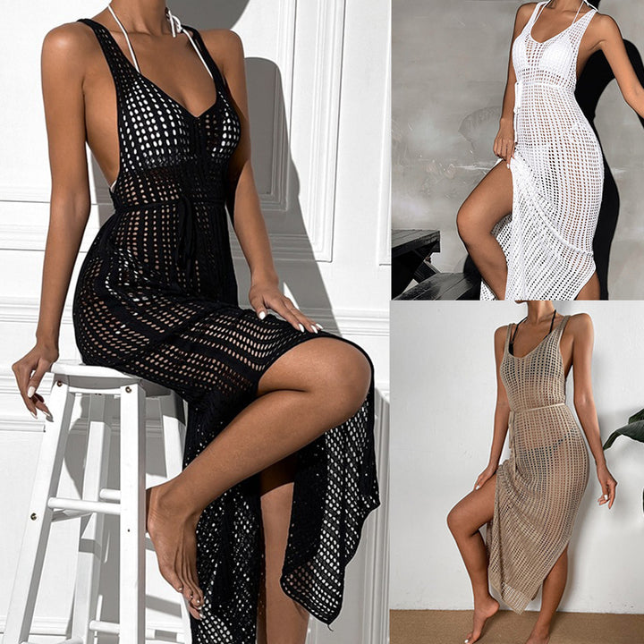Damen gehäkeltes Maxikleid mit tailliertem Schnitt und seitlichem Kordelzug Echo Archiv