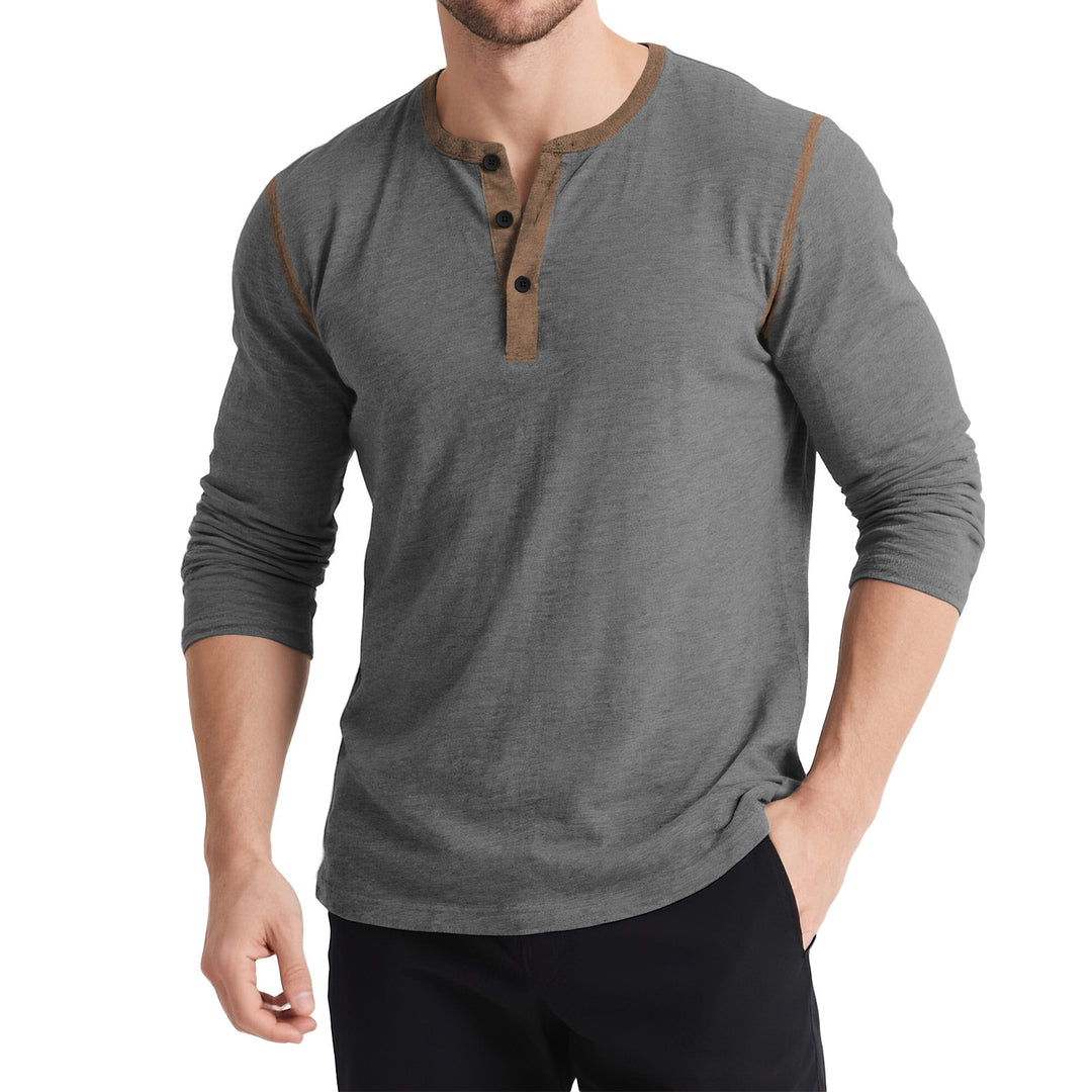 Herren Langarm Henley-Shirt mit kontrastierenden Knöpfen Echoarchiv
