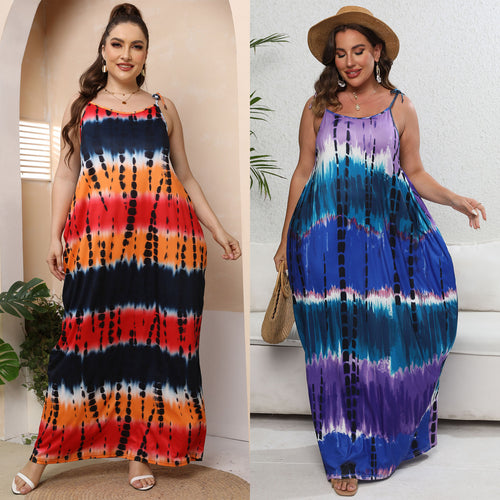 Damen luftiges Maxikleid mit buntem Batikmuster Echo Archiv
