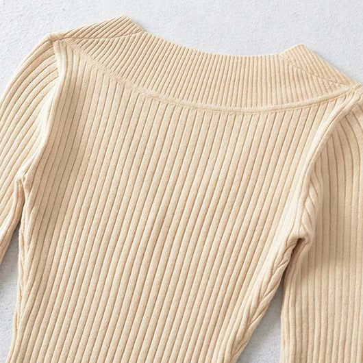 Damen Taillierter Rippstrick-Pullover mit V-Ausschnitt und formgebender Struktur Echoarchiv