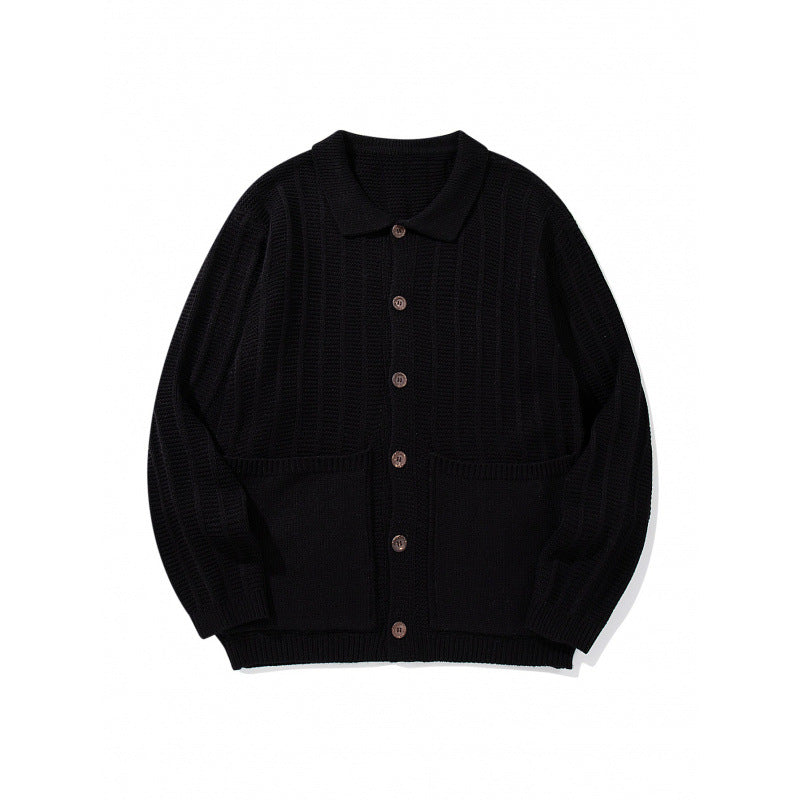 Unisex Grobgestrickte Hemdjacke mit Kentkragen, Knopfleiste und aufgesetzten Taschen Echo Archiv