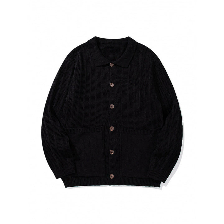 Unisex Grobgestrickte Hemdjacke mit Kentkragen, Knopfleiste und aufgesetzten Taschen Echo Archiv