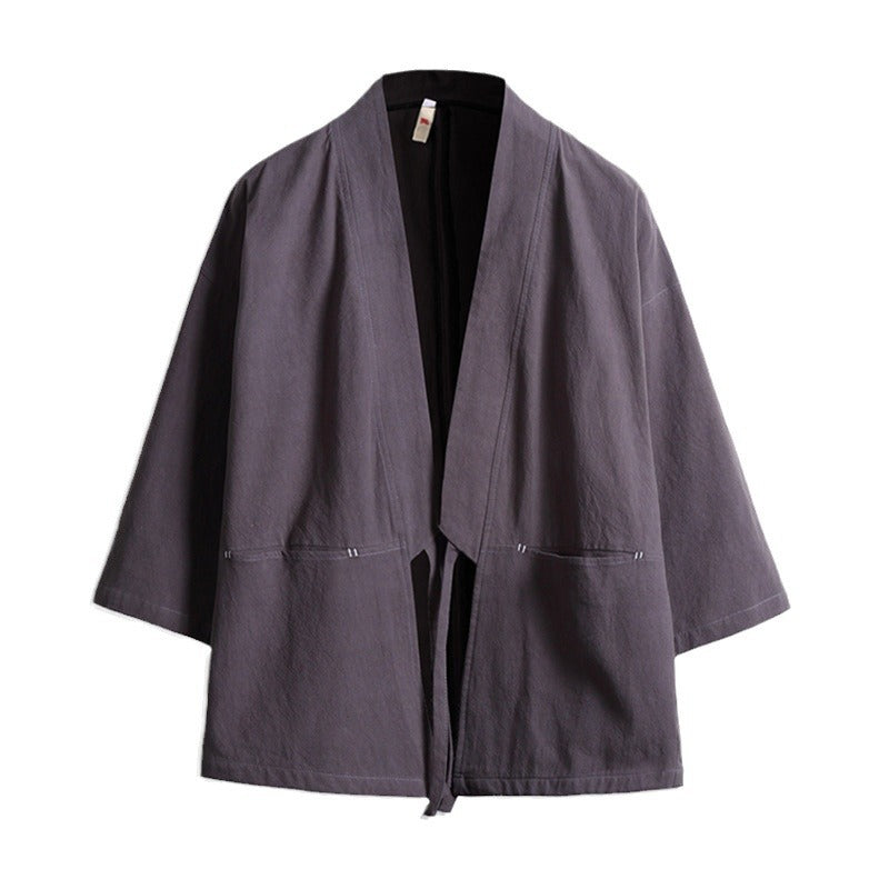 Unisex nan lässige Kimono-Jacke aus leichtem Baumwollmix mit weiter Passform und Bindegürtel Echo Archiv