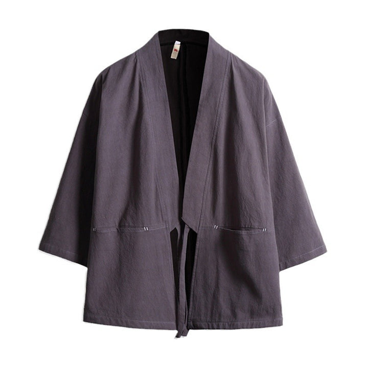 Unisex nan lässige Kimono-Jacke aus leichtem Baumwollmix mit weiter Passform und Bindegürtel Echo Archiv