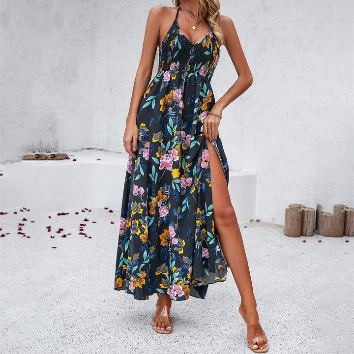 Damen Maxikleid mit tiefem V-Ausschnitt und seitlichem Schlitz Echo Archiv
