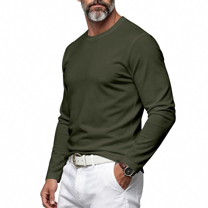Herren Slim-Fit Baumwoll-Langarmshirt mit Rundhalsausschnitt Echoarchiv