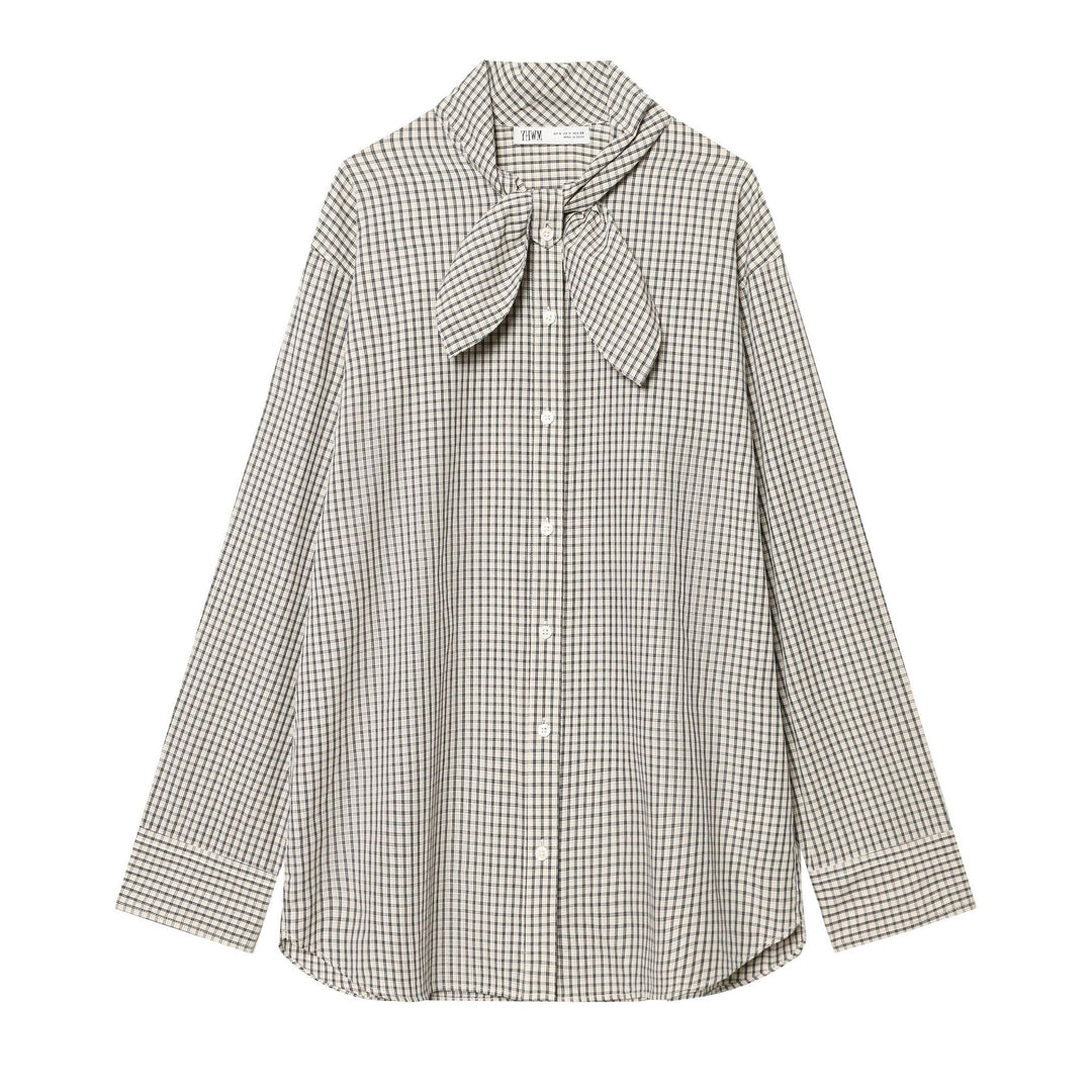 Damen Kariertes Blusenshirt mit Schleifenkragen und lässiger Passform Echo Archiv