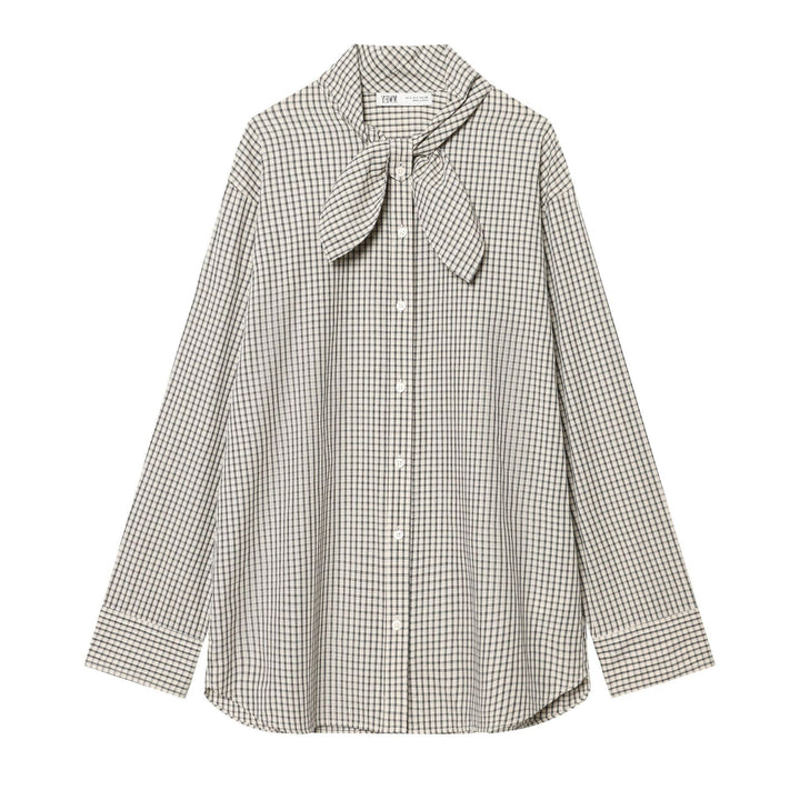 Damen Kariertes Blusenshirt mit Schleifenkragen und lässiger Passform Echo Archiv