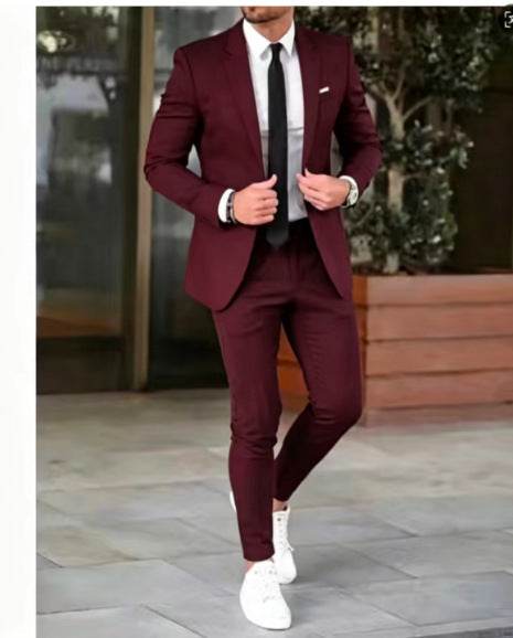 Herren nan tailliertes Anzugset aus leichtem Stretch-Twill mit Ein-Knopf-Sakko und Flat-Front-Hose Echo Archiv