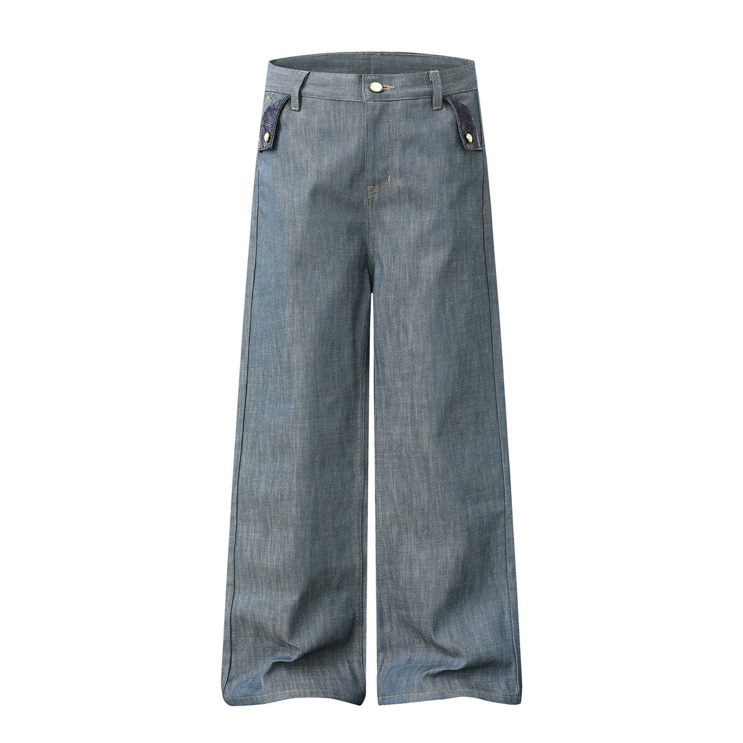 Damen Hochtaillierte weite Jeanshose mit dekorativen Pattentaschen und geradem Bein Echoarchiv