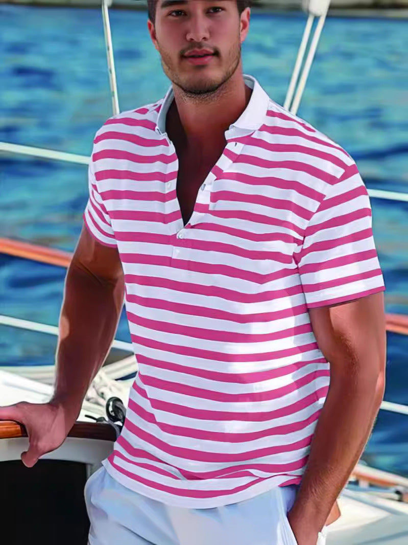 Herren Poloshirt mit Modernem Nautikstreifen und Kurzem Stehkragen Echoarchiv